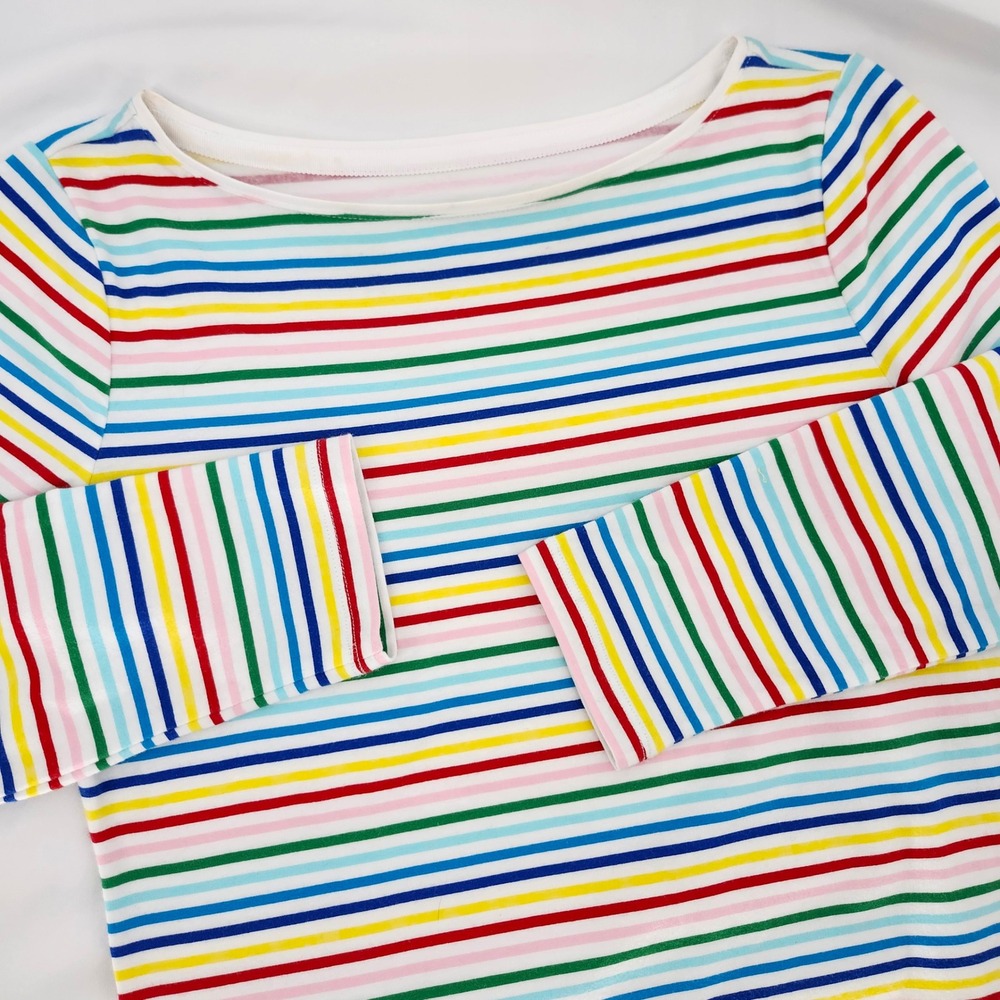 Talbots Womens Bright Rainbow Stripe Tee Size‎ P Petite Kidcore Colorful Preppy